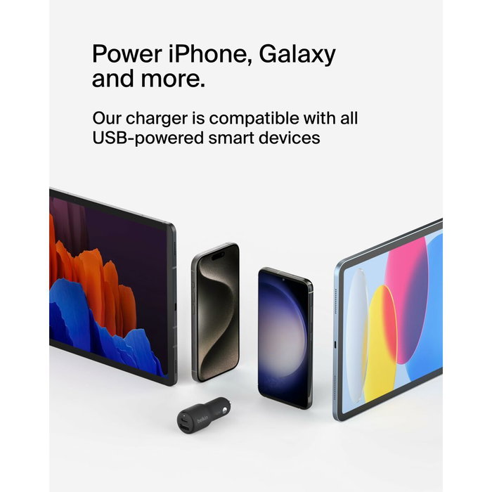 Belkin CCB005btBK Cargador Dual USB-C PD+PPS 42W para Coche, Negro