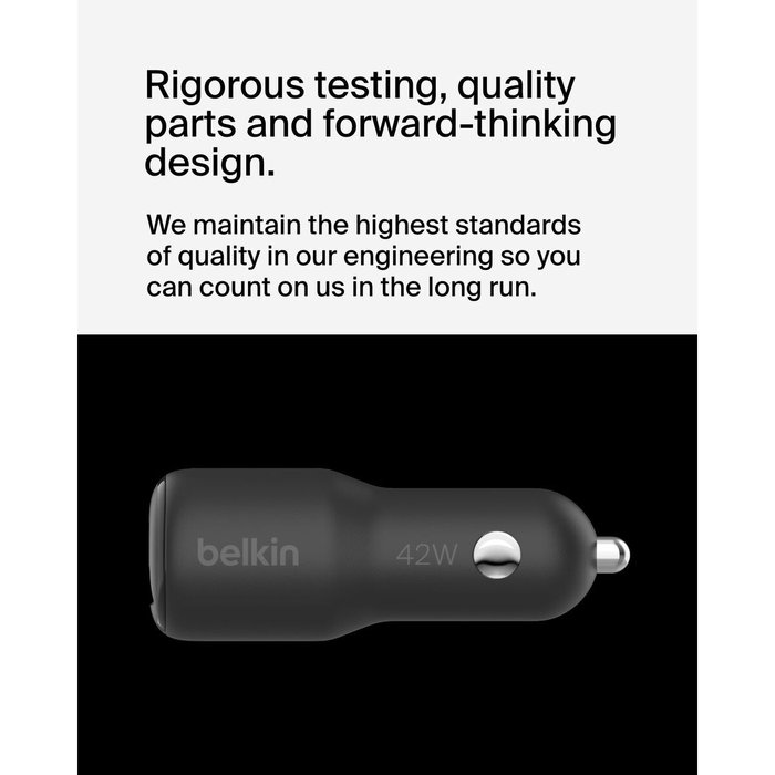 Belkin CCB005btBK Cargador Dual USB-C PD+PPS 42W para Coche, Negro