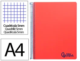 Liderpapel Cuaderno Espiral Micro Wonder A4 Rojo 120 Hojas Cuadro 5mm