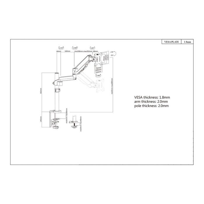 MANHATTAN Soporte de sobremesa articulado con gas para monitores, compatible VESA 75x75/100x100 mm, para pantallas de 17" a 32" (43-81 cm) y hasta 8 kg