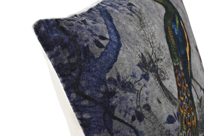 DKD Home Decor Cojín de Algodón Terciopelo Gris Oscuro con Detalles Pavo DKD Home Decor Cojín de Algodón Terciopelo Gris Oscuro con Detalles Pavo
