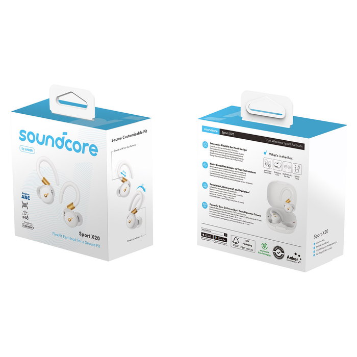 Anker Soundcore Sport X20 Auriculares Inalámbricos In-Ear Blancos Resistentes al Agua y Sudor