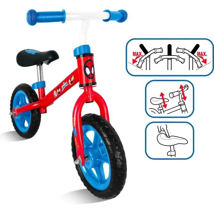Stamp Bicicleta sin pedales Spidey 10 pulgadas, acero, ruedas EVA antipinchazos, sillín y manillar ajustables