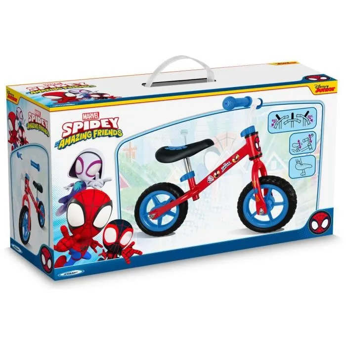 Stamp Bicicleta sin pedales Spidey 10 pulgadas, acero, ruedas EVA antipinchazos, sillín y manillar ajustables