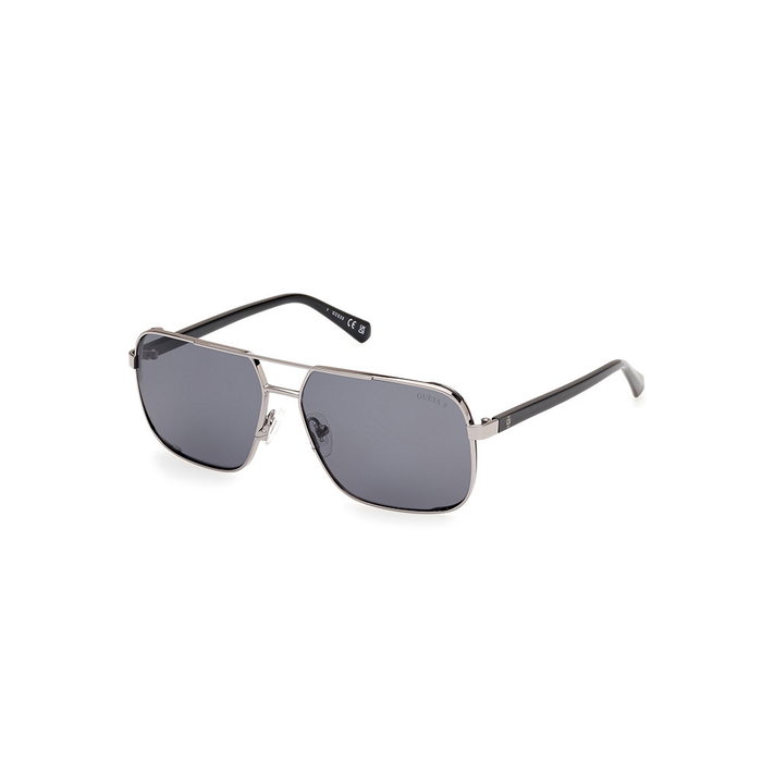Guess GU00119 Gafas de Sol Polarizadas para Hombre - Montura Plateado Metal, Cristales Gris Humo Polarizados, Forma Navegador, Diámetro 58 mm, Puente 14 mm, Patilla 140 mm