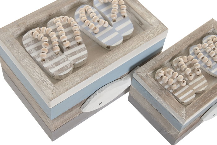 DKD Home Decor Set de 2 Cajas de Almacenaje MDF Azul y Blanco