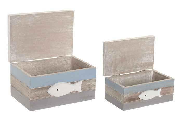 DKD Home Decor Set de 2 Cajas de Almacenaje MDF Azul y Blanco