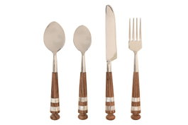 DKD Home Decor Set de Cubertería Acacia e Inox de 16 Piezas Natural, Blanco y Plateado