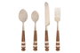 DKD Home Decor Set de Cubertería Acacia e Inox de 16 Piezas Natural, Blanco y Plateado