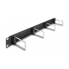DeLOCK Tira de cepillos para gestión de cables 19″ con 4 ganchos metálicos 1U negro