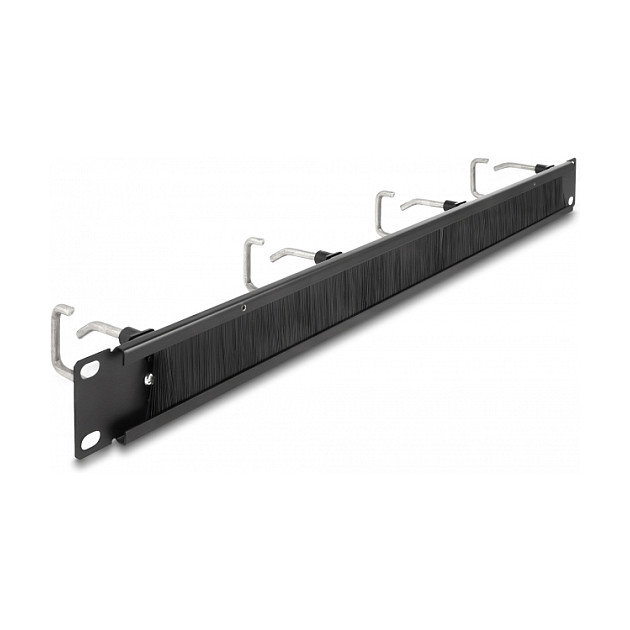 DeLOCK Tira de cepillos para gestión de cables 19″ con 4 ganchos metálicos 1U negro