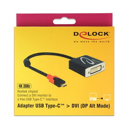 Delock Adaptador USB Tipo C (Macho) a DVI (Hembra) con DP Alt Mode para 4K 30 Hz, Cable 0.2 m, Modelo 61213