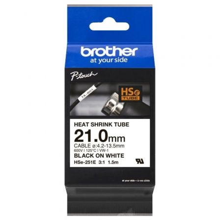 Brother HSe-251E Cinta de Tubo Termorretráctil Negro sobre Blanco 21mm