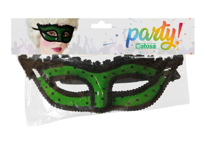 Máscara Veneciana Verde y Negra con Detalles en Encaje para Disfraces y Fiestas de Carnaval