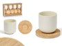Kinvara Set de 4 Tazas de Café de Cerámica Blanca con Posavasos de Bambú, 95 ml, Aptas para Lavavajillas y Microondas, 28.5 x 17.8 x 6.5 cm (Set de 12)