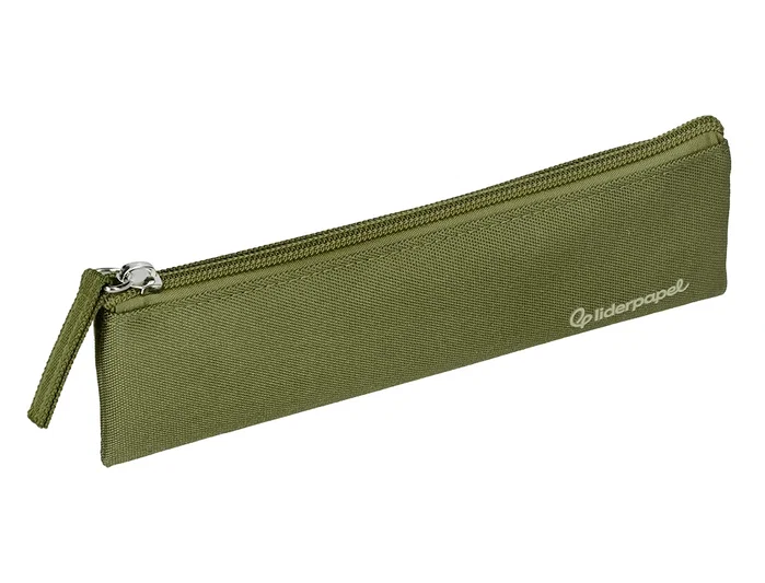 Liderpapel Estuche portatodo plano estrecho verde militar