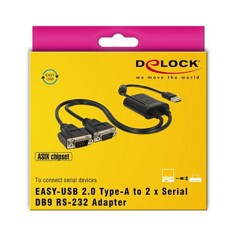 DeLOCK 63950 Adaptador USB 2.0 a 2 x RS-232 DB9 Negro