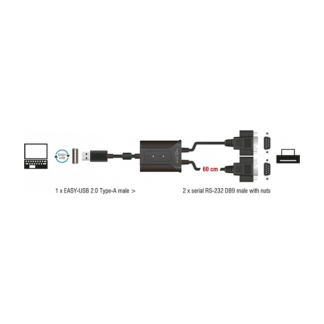 DeLOCK 63950 Adaptador USB 2.0 a 2 x RS-232 DB9 Negro