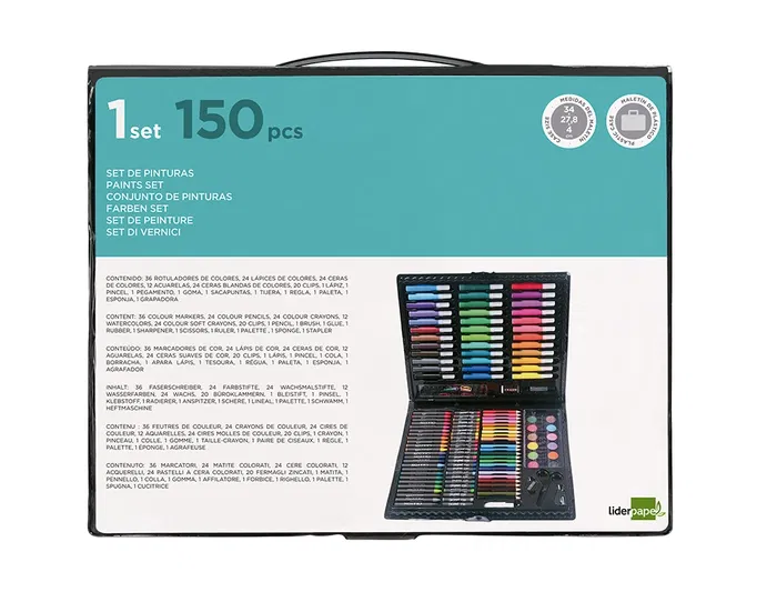 Liderpapel Estuche de Pintura Plástico 150 Piezas 36x31x4 cm