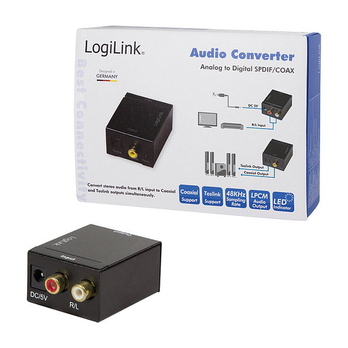 LOGILINK CA0102 Conversor analógico a digital RCA a Toslink/Coaxial