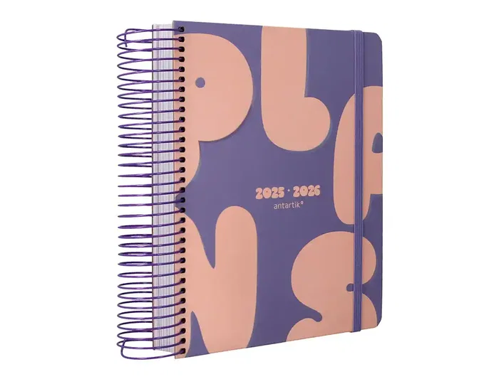 Antartik Agenda escolar 2025-2026 espiral día página A5 bilingüe morado colección Plans papel FSC 80gr