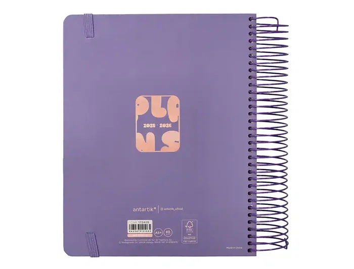 Antartik Agenda escolar 2025-2026 espiral día página A5 bilingüe morado colección Plans papel FSC 80gr