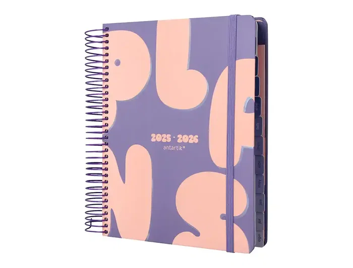 Antartik Agenda escolar 2025-2026 espiral día página A5 bilingüe morado colección Plans papel FSC 80gr
