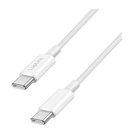 LogiLink Cable USB 2.0 Tipo C a Tipo C, 60W, Nylon, Blanco, 1,5 m