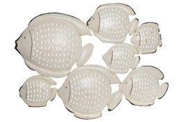 DKD Home Decor Decoración de Pared Metal Peces Envejecido Blanco