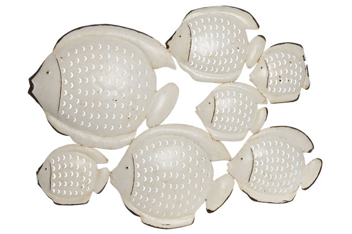 DKD Home Decor Decoración de Pared Metal Peces Envejecido Blanco DKD Home Decor Decoración de Pared Metal Peces Envejecido Blanco