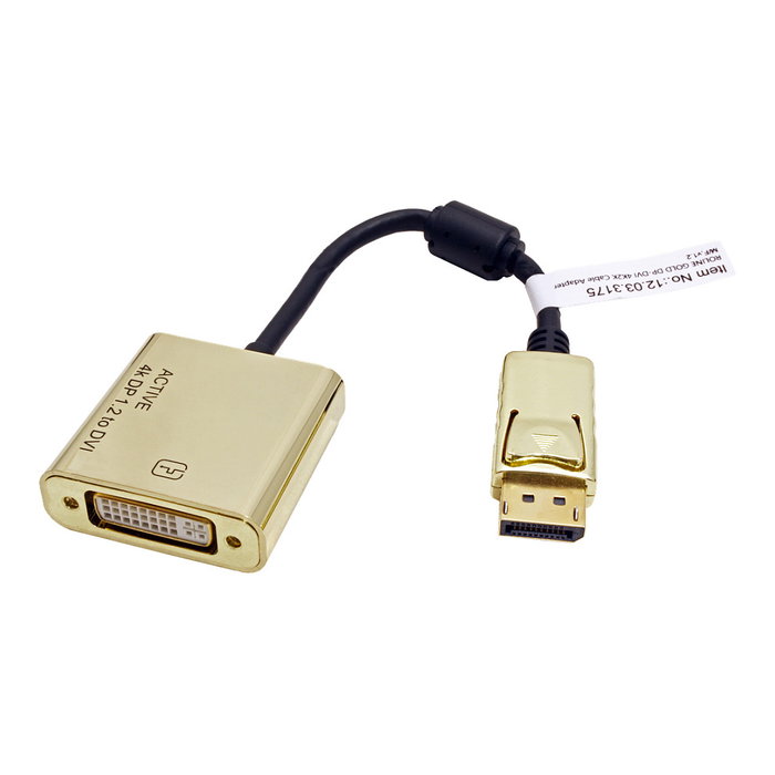 ROLINE Adaptador DisplayPort a DVI-D Activo 4K 3840x2160 Oro 12.03.3175, 0.15 m, Macho a Hembra