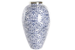 DKD Home Decor Jarrón de Hierro Floral Lacado Azul
