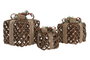 DKD Home Decor Set de 3 Piezas de Decoración en Ratán con LED Natural