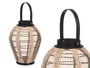 Giftdecor Farol Portavela Asa Cónico Beige y Negro 25x30x25cm, Tela, Madera, Vidrio (Set de 2)