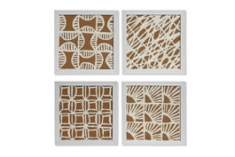DKD Home Decor Cuadro Moderno Blanco Natural Cristal Papel Mache Set 4 Piezas 22 x 22 cm