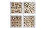 DKD Home Decor Cuadro Moderno Blanco Natural Cristal Papel Mache Set 4 Piezas 22 x 22 cm