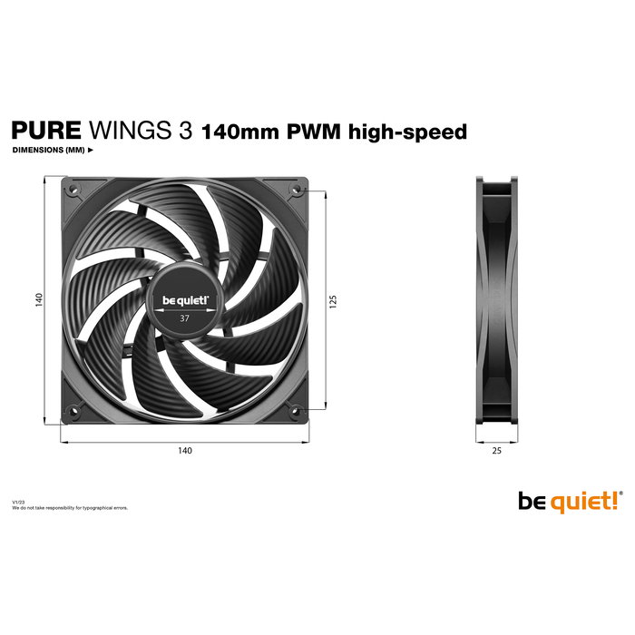 be quiet! Pure Wings 3 Ventilador 140mm PWM 1800 RPM (122.6 m³/h) 3-Pack, Negro