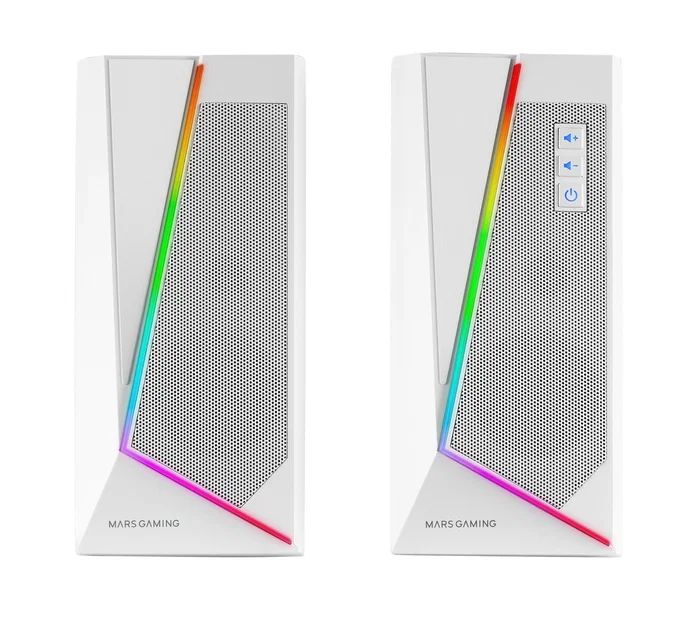 Mars Gaming MS7W Altavoces Blancos, 20W, Bluetooth 5.0 y Jack, Iluminación RGB Dinámica, 2.0, USB, para PC, Consola, TV y Smartphone