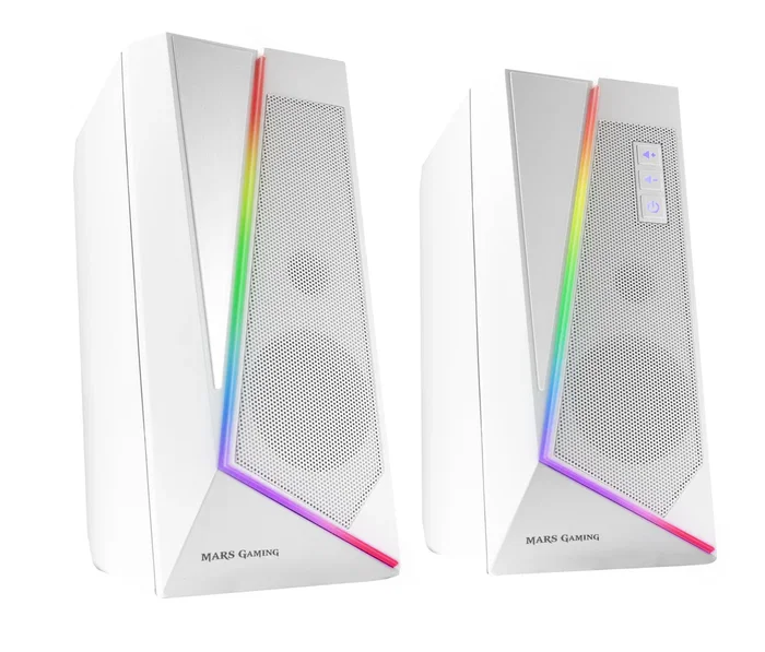 Mars Gaming MS7W Altavoces Blancos, 20W, Bluetooth 5.0 y Jack, Iluminación RGB Dinámica, 2.0, USB, para PC, Consola, TV y Smartphone