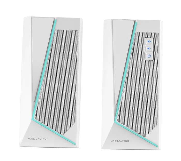 Mars Gaming MS7W Altavoces Blancos, 20W, Bluetooth 5.0 y Jack, Iluminación RGB Dinámica, 2.0, USB, para PC, Consola, TV y Smartphone