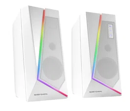 Mars Gaming MS7W Altavoces Blancos, 20W, Bluetooth 5.0 y Jack, Iluminación RGB Dinámica, 2.0, USB, para PC, Consola, TV y Smartphone