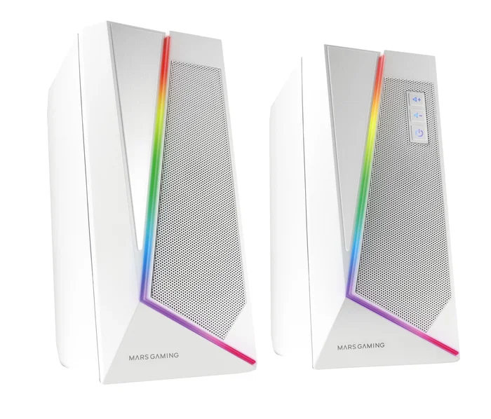 Mars Gaming MS7W Altavoces Blancos, 20W, Bluetooth 5.0 y Jack, Iluminación RGB Dinámica, 2.0, USB, para PC, Consola, TV y Smartphone