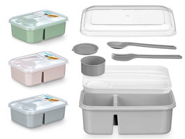 Kinvara Fiambrera Separador Cubiertos 1800ml 20 x 14.5 x 8cm Gris Rosa Verde (Set de 12)