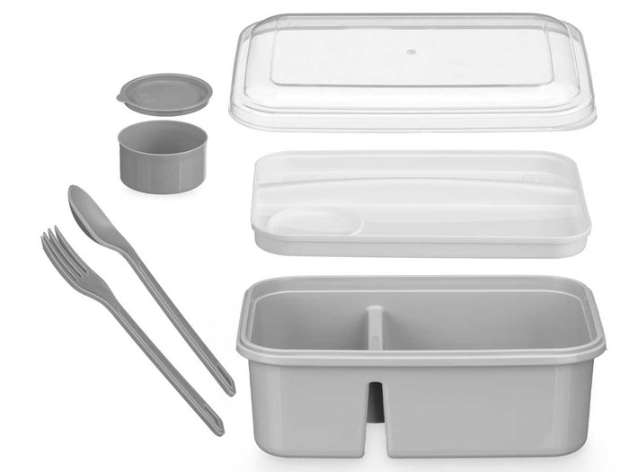 Kinvara Fiambrera Separador Cubiertos 1800ml 20 x 14.5 x 8cm Gris Rosa Verde (Set de 12)