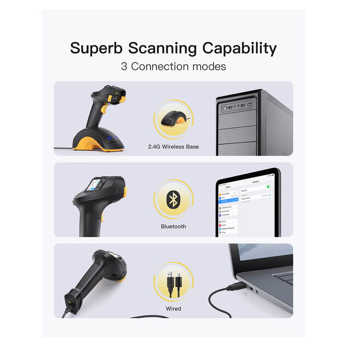 Inateck Barcodescanner Pro 8 Black, Lector de Códigos de Barras Portátil, 1D/2D, Bluetooth, 120 Lecturas/s, 640 x 480 Pixeles, 2600 mAh