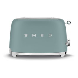 Smeg TSF01EGMEU Toaster de 2 Rebanadas, Verde Esmeralda Mate, Acero Inoxidable, 950 W, 6 Niveles de Tostado, Función Descongelar y Recalentar