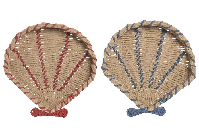 DKD Home Decor Bandeja Seagrass y Metal Diseño Concha Surtido de 4 Unidades en Azul, Rojo y Natural DKD Home Decor Bandeja Seagrass y Metal Diseño Concha Surtido de 4 Unidades en Azul, Rojo y Natural