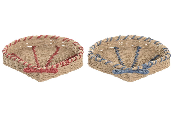 DKD Home Decor Bandeja Seagrass y Metal Diseño Concha Surtido de 4 Unidades en Azul, Rojo y Natural DKD Home Decor Bandeja Seagrass y Metal Diseño Concha Surtido de 4 Unidades en Azul, Rojo y Natural
