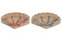 DKD Home Decor Bandeja Seagrass y Metal Diseño Concha Surtido de 4 Unidades en Azul, Rojo y Natural