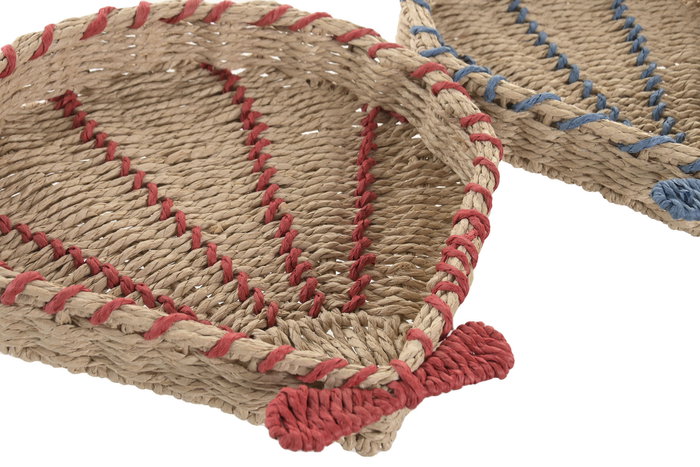 DKD Home Decor Bandeja Seagrass y Metal Diseño Concha Surtido de 4 Unidades en Azul, Rojo y Natural DKD Home Decor Bandeja Seagrass y Metal Diseño Concha Surtido de 4 Unidades en Azul, Rojo y Natural